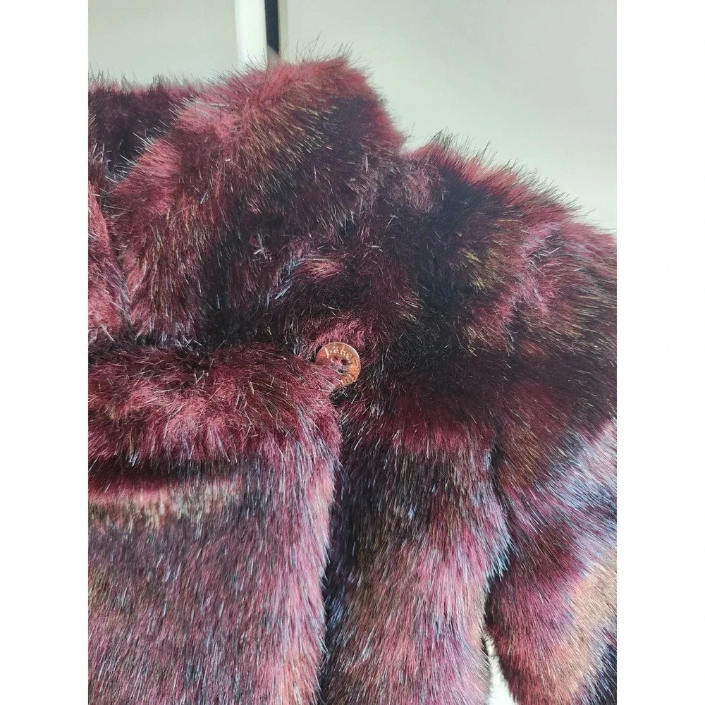 Baker by Ted Baker Faux Fur Bolero Jacket Burgundy Floral Lining 18-24M‎